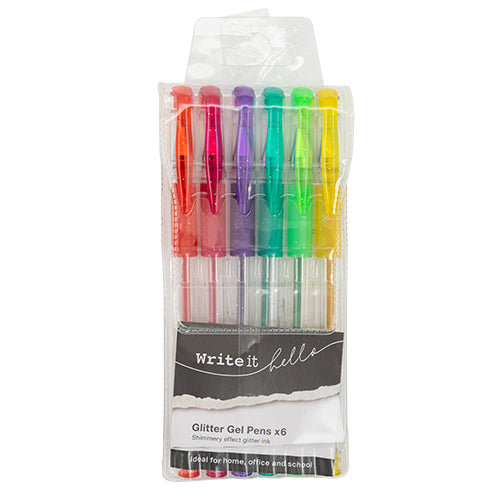 Write It Glitter Gel Pens Assorted Colours x 6 Stationery FabFinds   