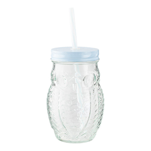 Woolf & Baker Owl Mason Jar With Straw Assorted Colours Kitchen Accessories woolf & baker   