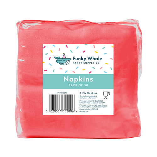 Funky Whale Napkins Pack of 30 Assorted Colours Party decor Funky Whale Red  