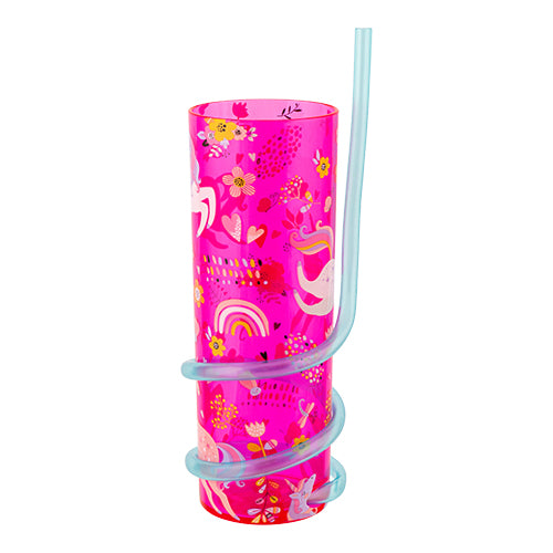 Kids Pink Unicorn Cup With Curly Straw Drinkware FabFinds   