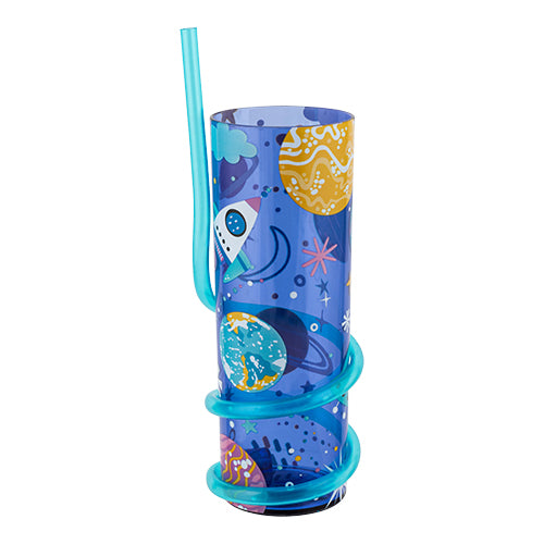 Kids Blue Space Cup With Curly Straw Drinkware FabFinds   