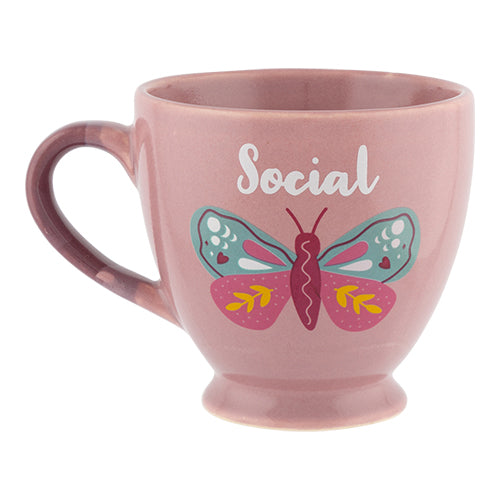 Pink Social Butterfly Footed Mug Mugs FabFinds   