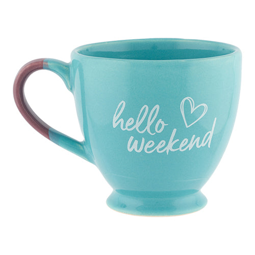 Blue Hello Weekend Footed Mug Mugs FabFinds   