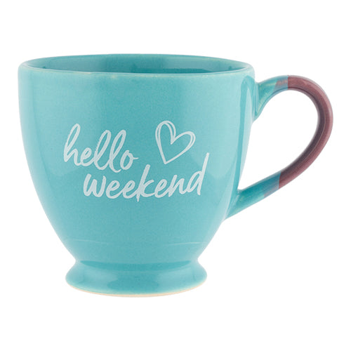 Blue Hello Weekend Footed Mug Mugs FabFinds   