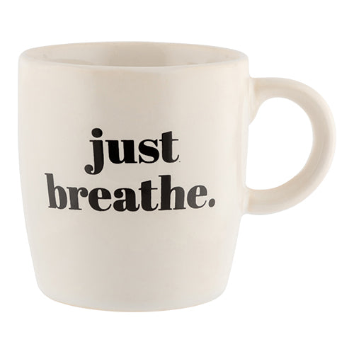 White Slogan Just Breathe Mug Mugs FabFinds   