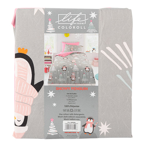 Life From Coloroll Kids Snowy Penguin Christmas Printed Duvet Set Single Duvet Sets Coloroll   