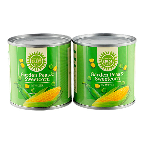 Nature's Crest Co. Garden Peas & Sweetcorn In Salt Water 2 x 184g Tins & Cans Natures crest co.   