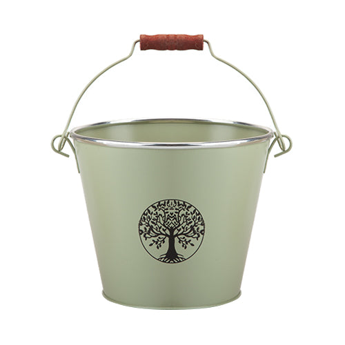 Tree Of Life Bucket Planter With Handle & Tag Assorted Colours Plant Pots & Planters PMS Sage Green  