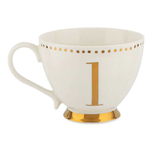 Initial L Electroplated Gold Footed Mug Mugs Candlelight   