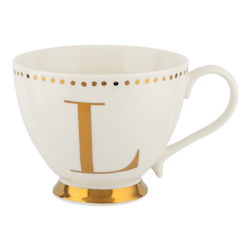 Initial L Electroplated Gold Footed Mug Mugs Candlelight   