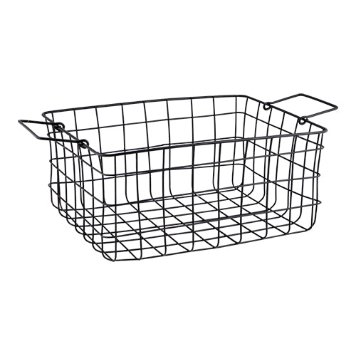 Black Wire Storage Basket with Handles 38cm Storage Baskets FabFinds   