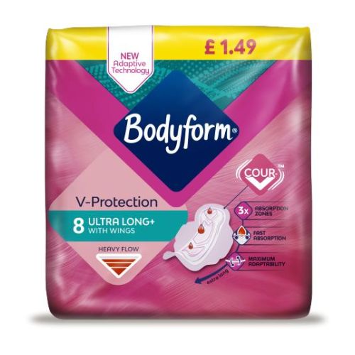 Bodyform V-Protection Ultra Long With Wings 8 Pack Feminine Care Bodyform   