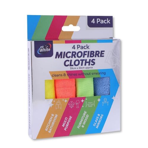 Clean & Shine Microfibre Cloths Assorted Uses 4 Pack Cloths, Sponges & Scourers Clean & Shine   