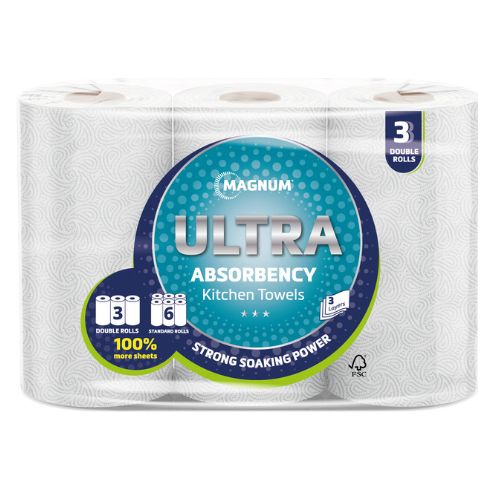 Magnum Ultra Absorbency Double Size Kitchen Roll 3 Pack Kitchen Roll Magnum   