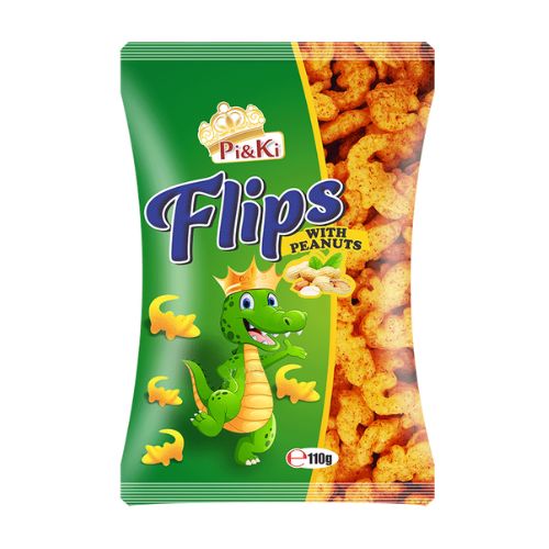 Pi & Ki Flips With Peanuts Crocodile Corn Snacks 60g Crisps, Snacks & Popcorn Pi & Ki   