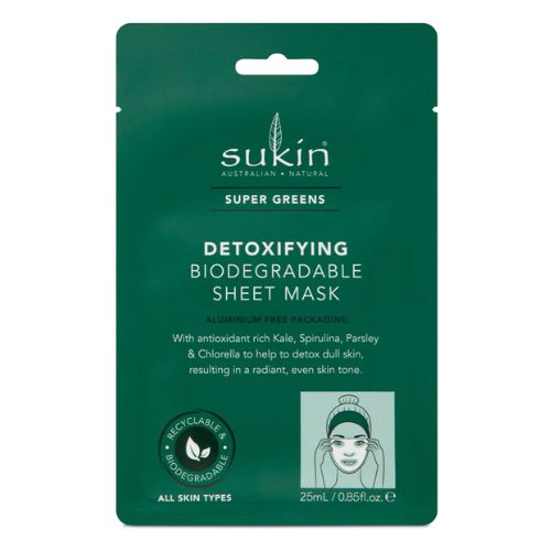 Sukin Super Greens Detoxifying Biodegradable Sheet Mask 25ml Face Masks Sukin   