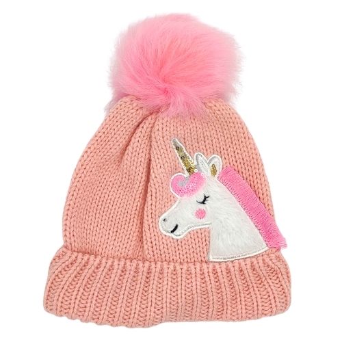 Girls Pom Pom Unicorn Knit Hat Hats, Gloves & Scarves Kids Zone   