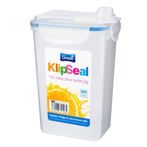 KlipSeal Plastic Juice Container Jug 1.3L Kitchen Storage KlipSeal   