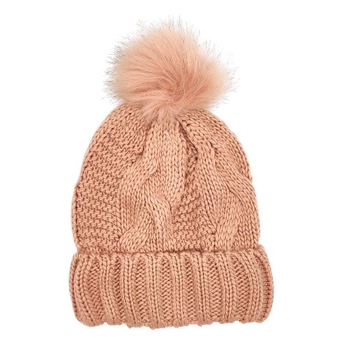 Ladies Cable Knit Pom Pom Hat Hats, Gloves & Scarves FabFinds Pink  