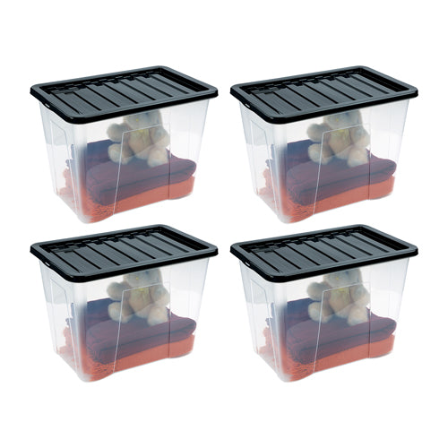 80 Litre Clear Plastic Storage Box with Lid Set of 4 Storage Boxes FabFinds   