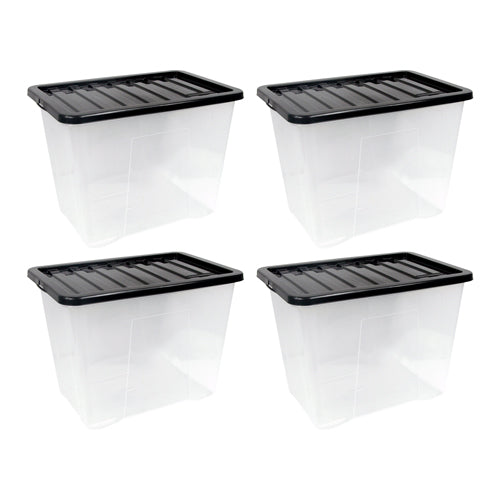 80 Litre Clear Plastic Storage Box with Lid Set of 4 Storage Boxes FabFinds   