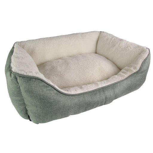 Large Linen Square and Faux Fur Dog Bed Dog Beds The Pet Hut Green  