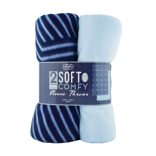 Coloroll Blue Geometric Cube Fleece Throws 100 x 150cm 2Pk Throws & Blankets FabFinds   