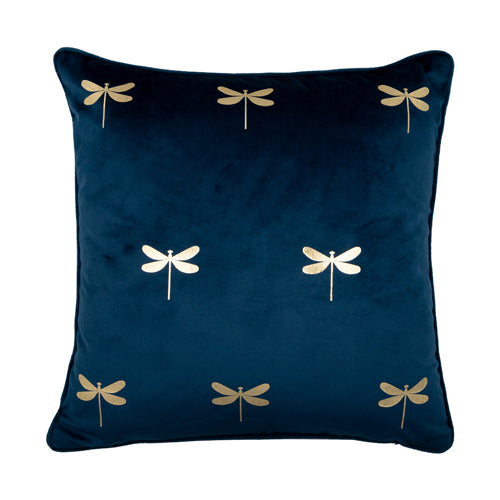 Valtene Navy and Gold Dragonfly Velvet Cushion 45cm x 45cm Cushions FabFinds   