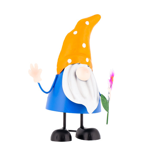 Blue and Orange Spotty Hat Metal Garden Gnome H 25cm Garden Decor FabFinds   