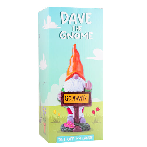 Dave The Gnome 'Go Away' Garden Ornament H 31cm Garden Decor FabFinds   