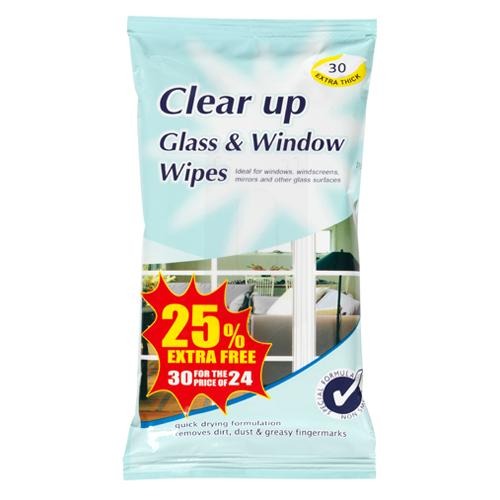 Clear Up Extra Thick Glass & Window Wipes 30 Pack Glass & Window Cleaners Clear Up   