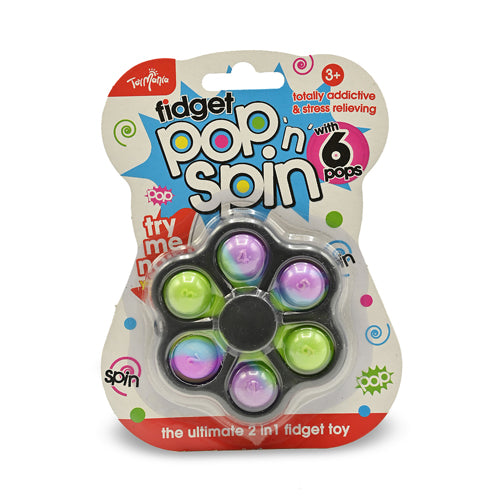 Fidget Pop 'n' Spin 6 Pops 2in1 Fidget Toy Assorted Colours Toys Toy Mania Black Spinner  