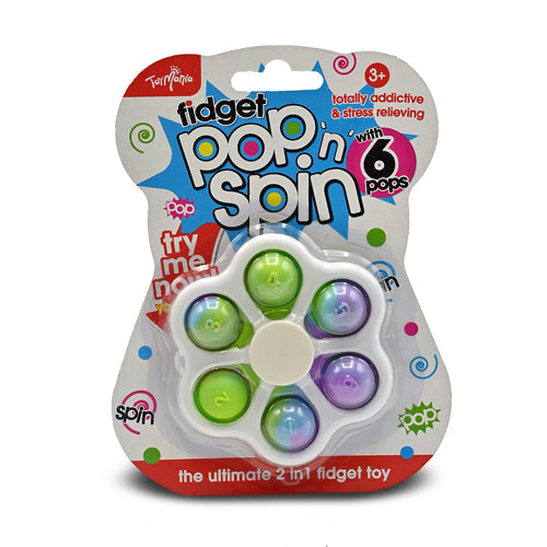 Fidget Pop 'n' Spin 6 Pops 2in1 Fidget Toy Assorted Colours Toys Toy Mania White Spinner  