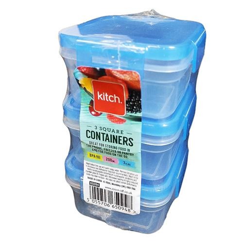 Kitch. Square Clip Lock Food Storage Containers Set Of 3 Kitchen Storage Kitch.   