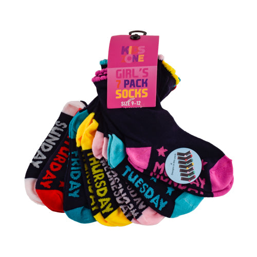 Kids Zone Girls Days of The Week Socks Stars 7 Pk Assorted Sizes Socks FabFinds   