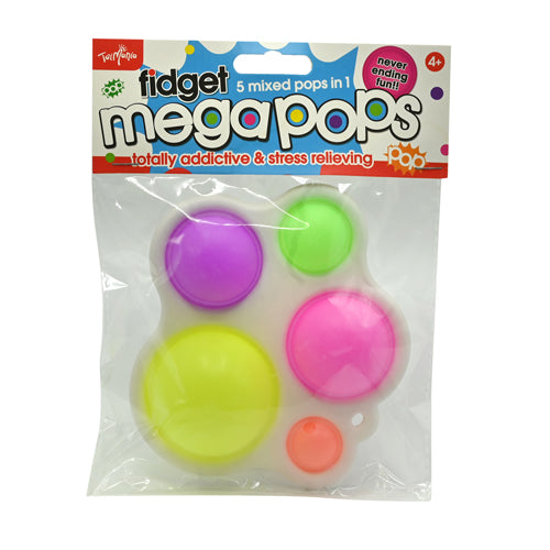 Fidget Mega Pops 5 Mixed Pops Toy Assorted Colours Toys Toy Mania Yellow/Purple/Green/Pink/Peach  