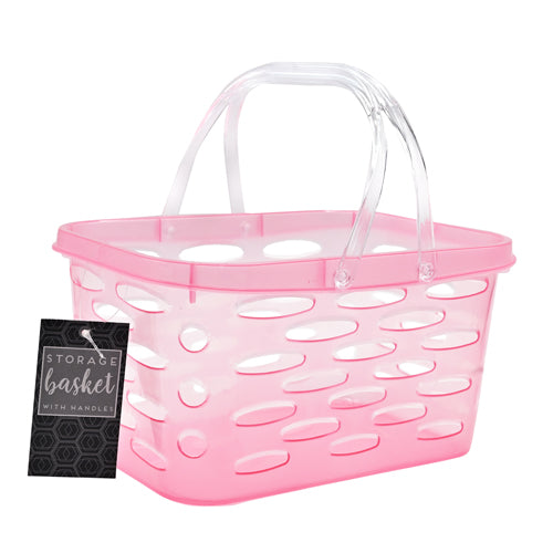 Plastic Storage Baskets With Handles Assorted Colours Storage Baskets FabFinds Pink  