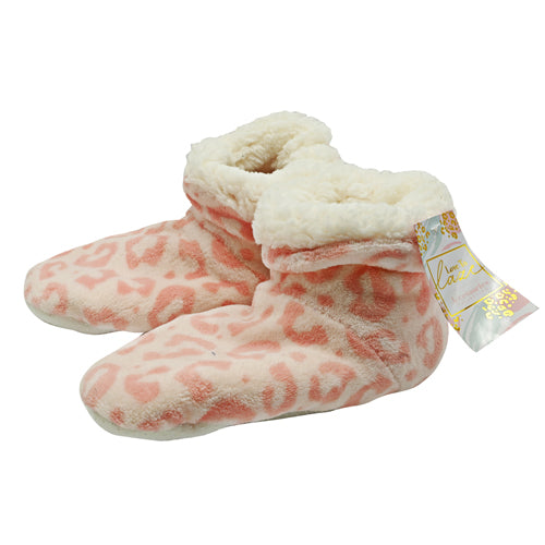 Pink Leopard Print Cosy Short Boots Assorted Sizes Slippers Love to Laze 3-4  