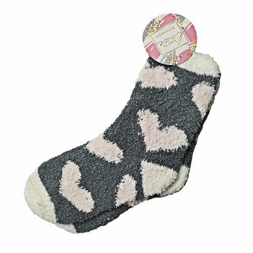 Love To Laze Ladies Stripe & Heart Snuggle Socks Assorted Styles Snuggle Socks FabFinds Grey and Pink Hearts  
