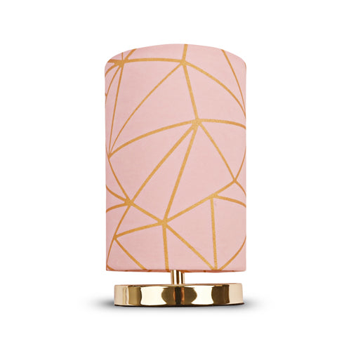Fractal Blush Pink & Gold Velvet Cylinder Table Lamp Home Lighting FabFinds   