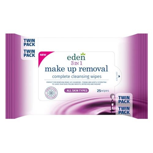 Eden 3-In-1 Make-Up Removing Face Wipes 2x25 Wipes Face Wipes Eden   