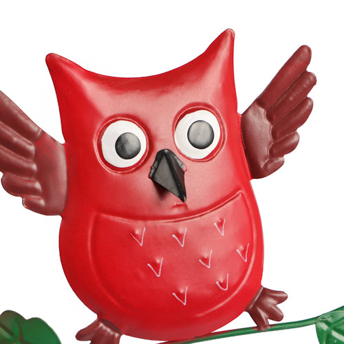 Red Metal Owl Stake Garden Accessory Garden Accessories FabFinds   