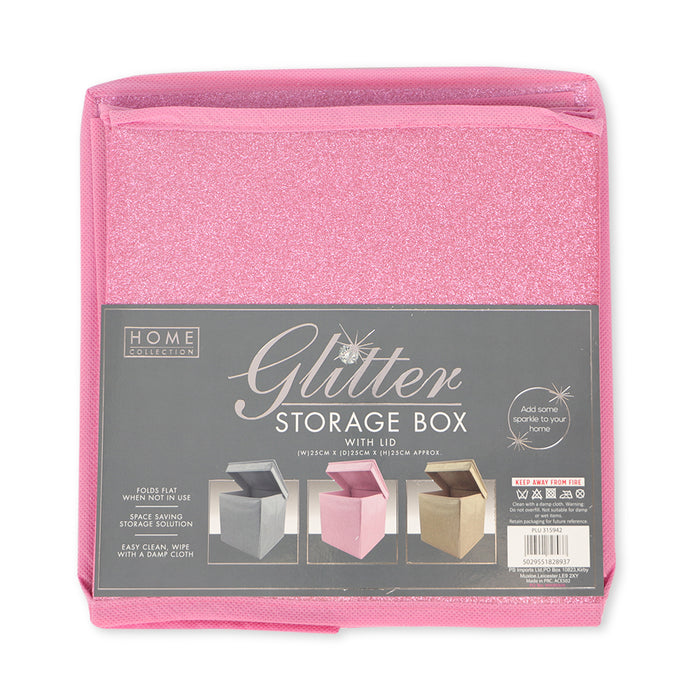 Home Collection Glitter Storage Box With Lid Pink Storage Boxes FabFinds   