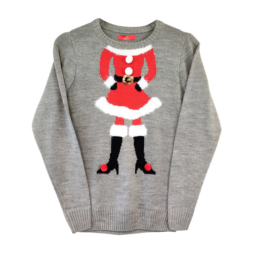 Mrs Claus Ladies Grey Christmas Jumper Jumpers FabFinds   