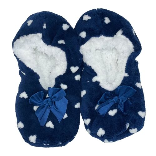 Love To Laze Ladies Navy Heart Print Cosy Toe Slippers Assorted Sizes Slippers Love to Laze   