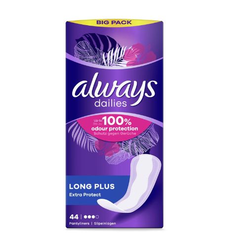 Always Dailies 100% Odour Protection Long Plus Extra Protect 44 Pk Feminine Care Always   
