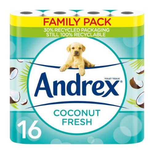 Andrex Coconut Fresh Toilet Tissue 16 Pack Toilet Roll & Wipes Andrex   
