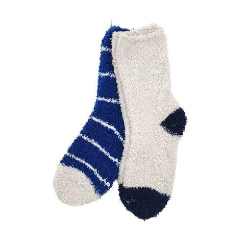 Navy Stripes & Grey Boys Cosy Socks 2 Pack Kids Snuggle Socks FabFinds   