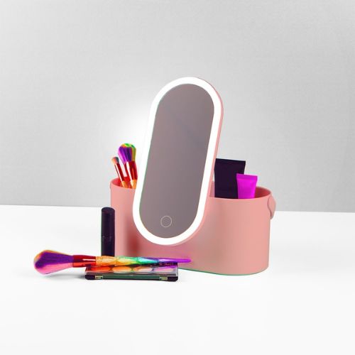 Beauties Blush Pink Cosmetics Case & LED Mirror Beauty Accessories Beauties accessories   