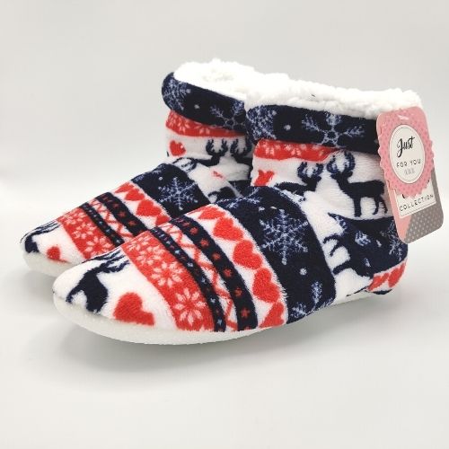 Ladies Cosy Short Boots Fair Isle Christmas Print Slippers FabFinds   
